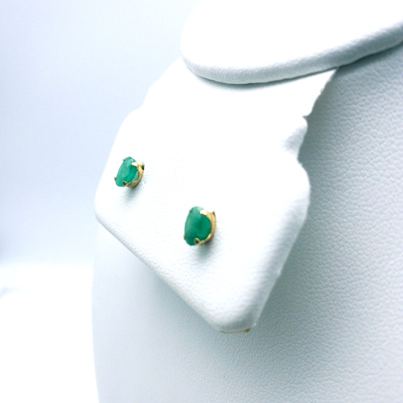 14K Gold Emerald Stud Earrings Oval Cut Prong Set ~1.0 CTW Fine Jewelry - Picture 3 of 11